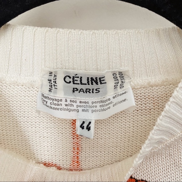 Celine Monogram Logo Cotton Crewneck Rope Chain Knit Tee Top 44 M L Ivory Knit - Picture 5 of 5